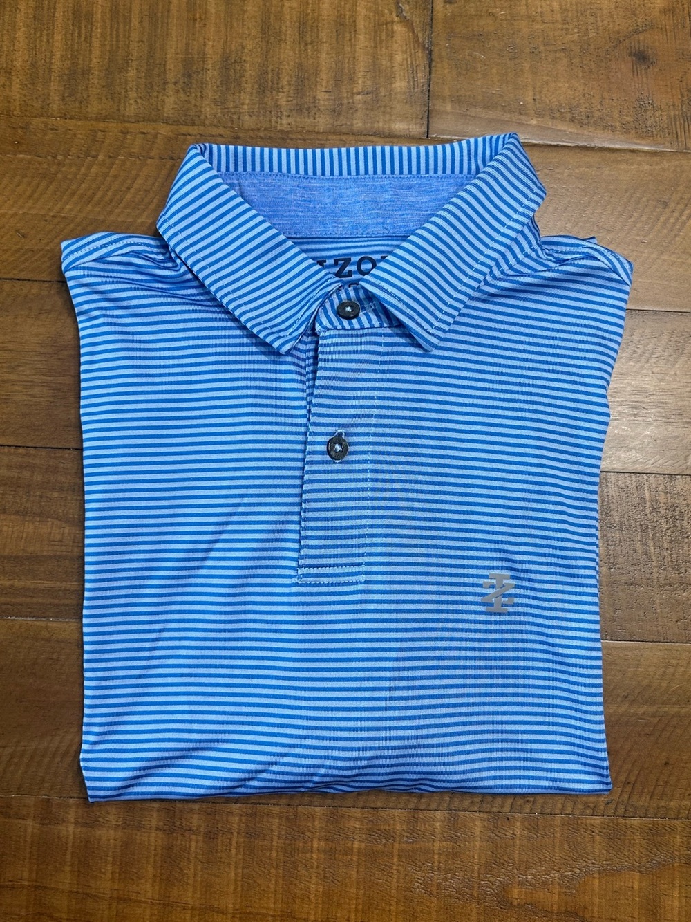 Izod Golf Stretch Blue Thin-Striped Polo, Size M